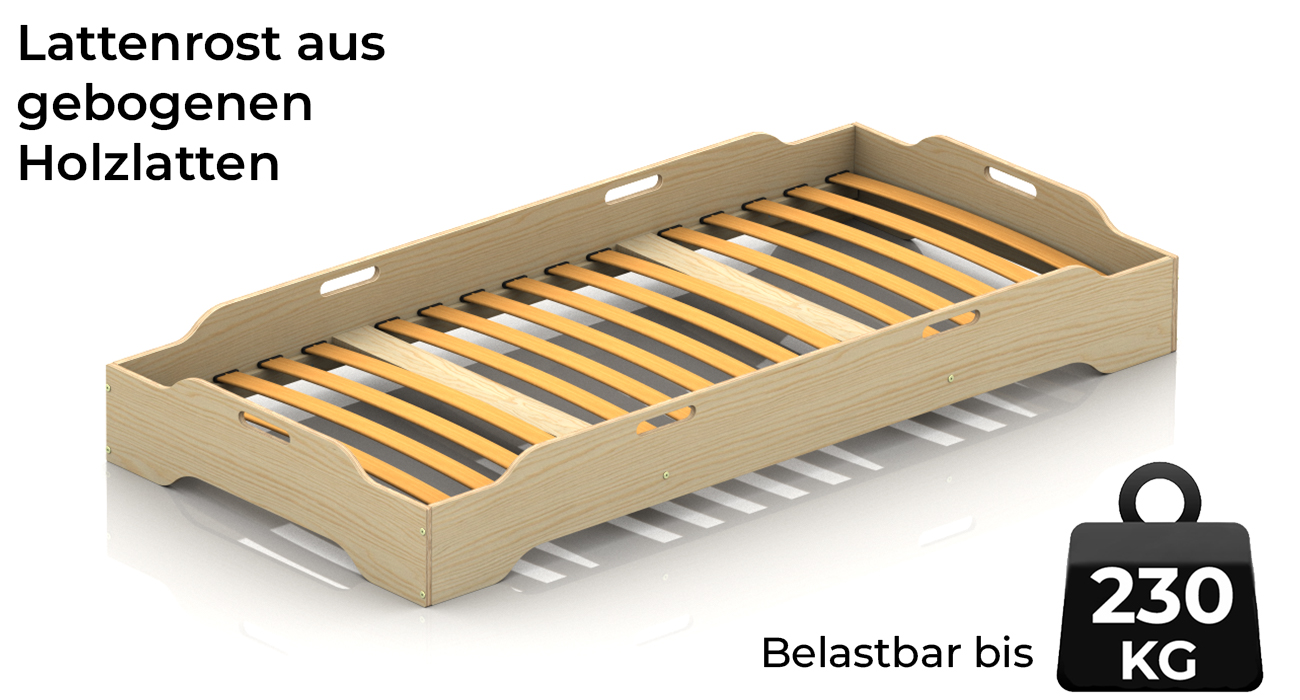 Bettgestell TILA 8 aus gebogenen Holzlatten mit einer maximalen Belastung von 230 kg